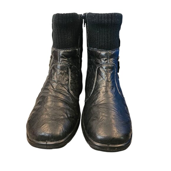 Rieker Womens Hillary Boots Leather Black Size 8 Side Zip Buckle Knit Textured - Picture 2 of 10